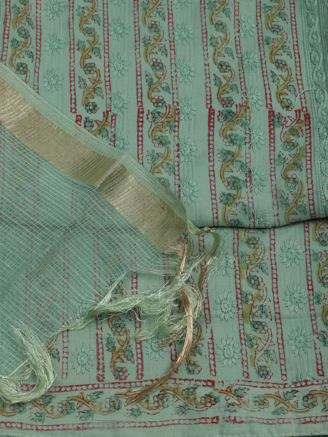 Printed Cotton Unstitched Suits Printed Suit With Pant &amp; Dupatta