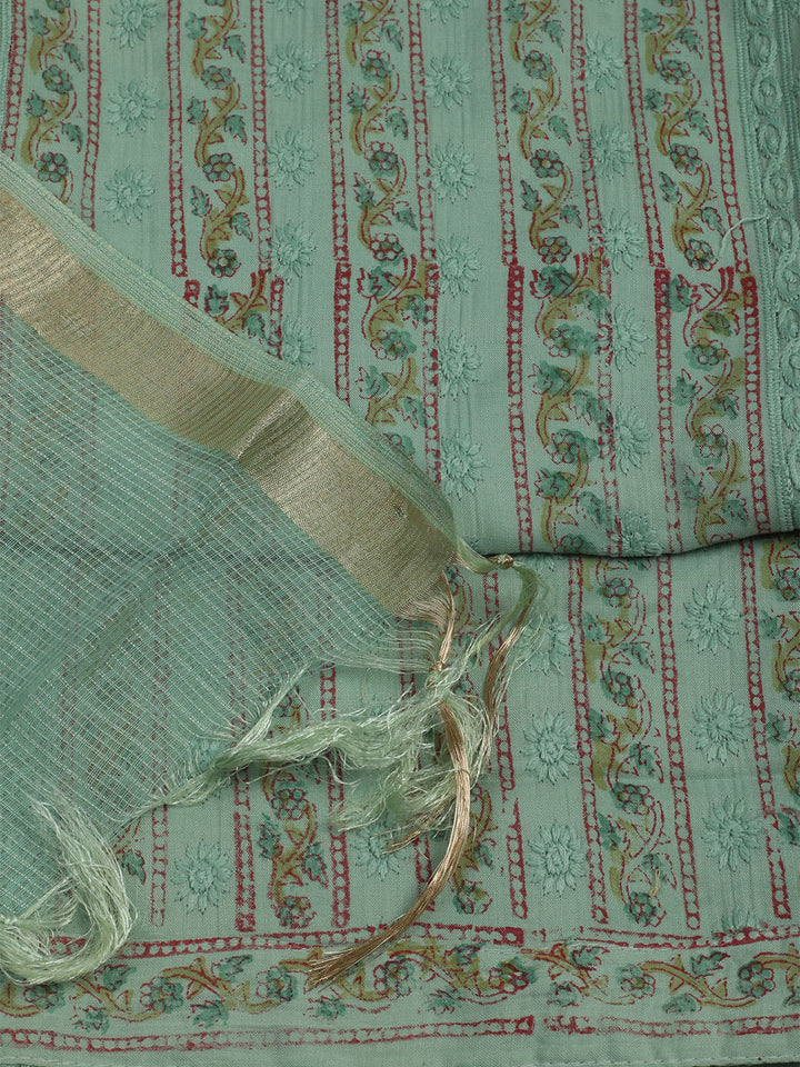 Printed Cotton Unstitched Suits Printed Suit With Pant &amp; Dupatta