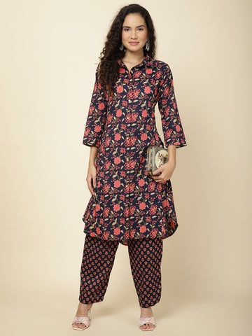 Floral Printed Cotton Kurta With Pants