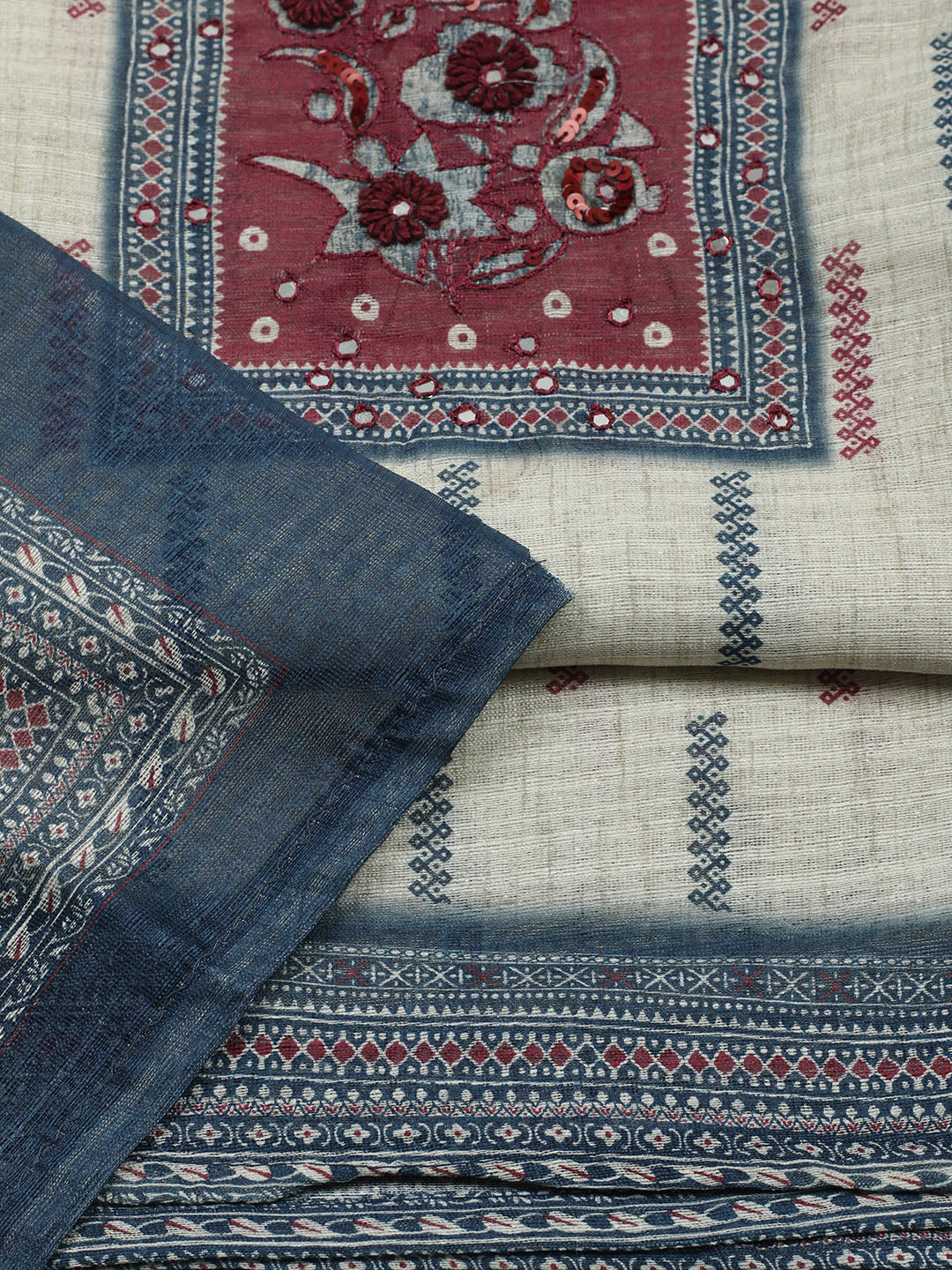 Printed Cotton Blend Unstitched Suit With Pant &amp; Dupatta