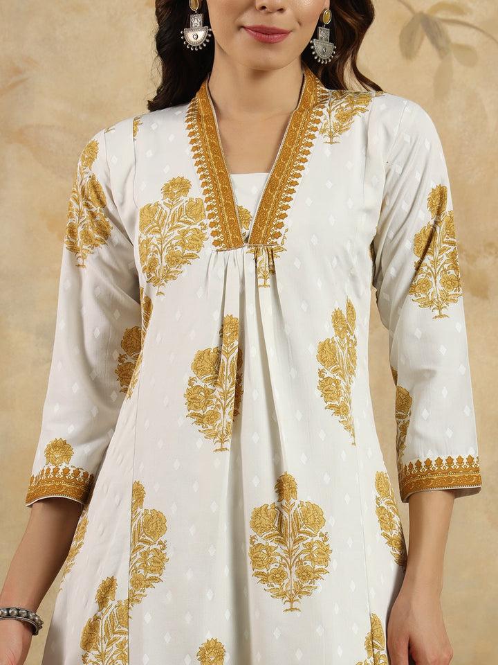 Neck Embroidery Cotton Blend Kurta With Pants &amp; Dupatta