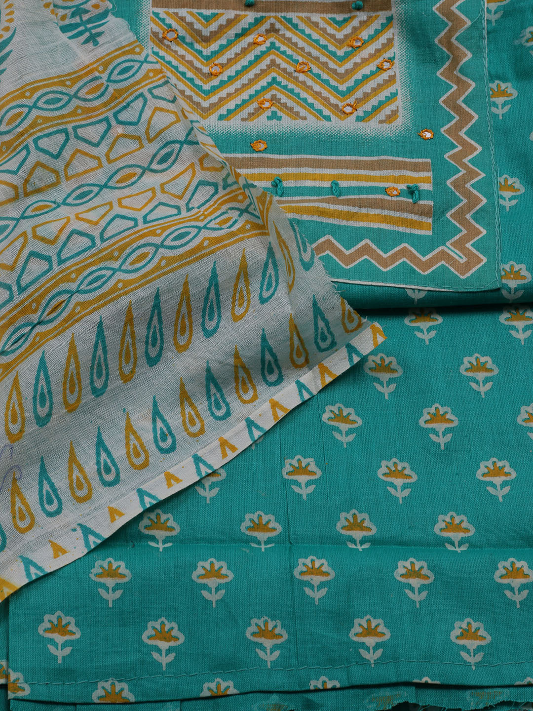 Printed Cotton Blend Unstitched Suit With Dupatta