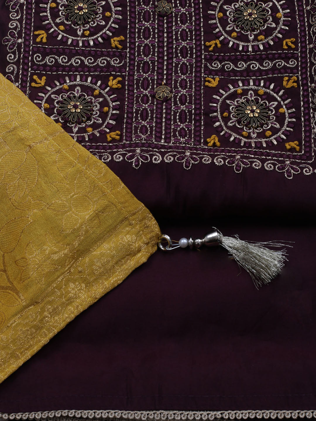 Gota Work Chanderi Unstitched Suit With Dupatta