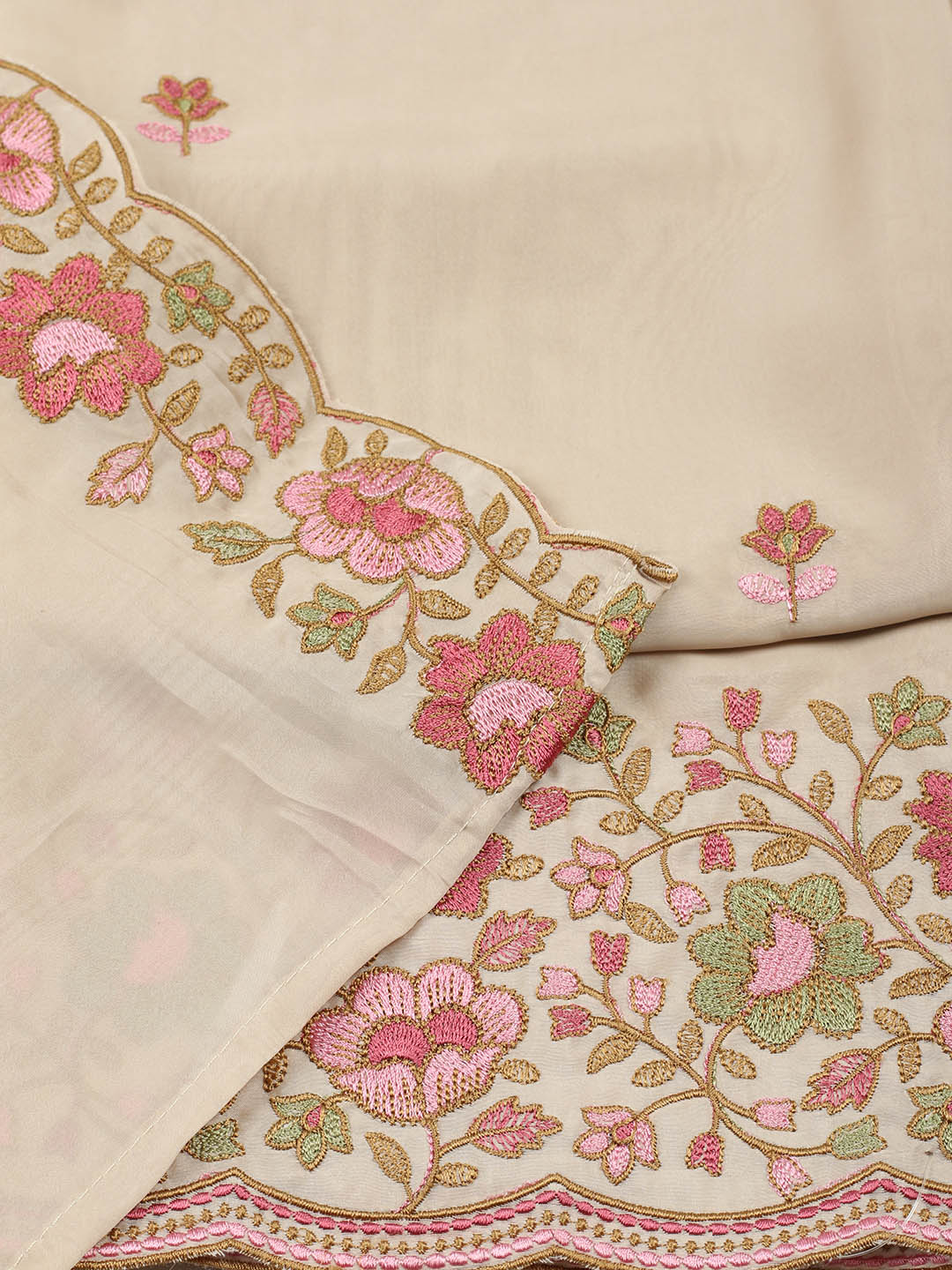 Embroidered Chanderi Unstitched Suit With Pant &amp; Dupatta
