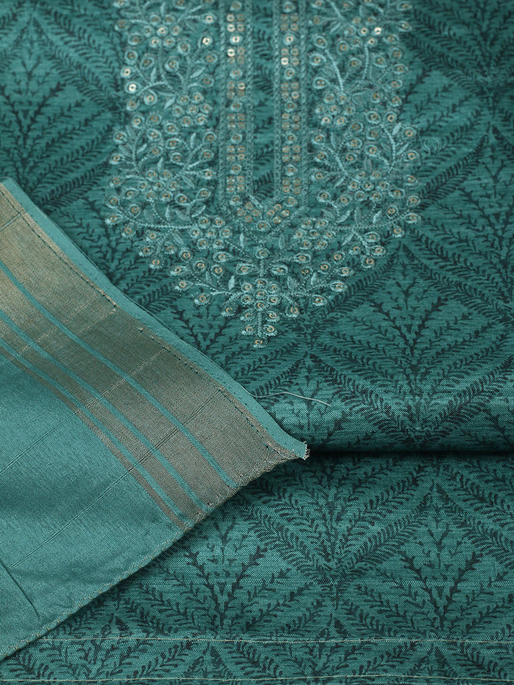Embroidered Cotton Unstitched Suit With Pant &amp; Dupatta