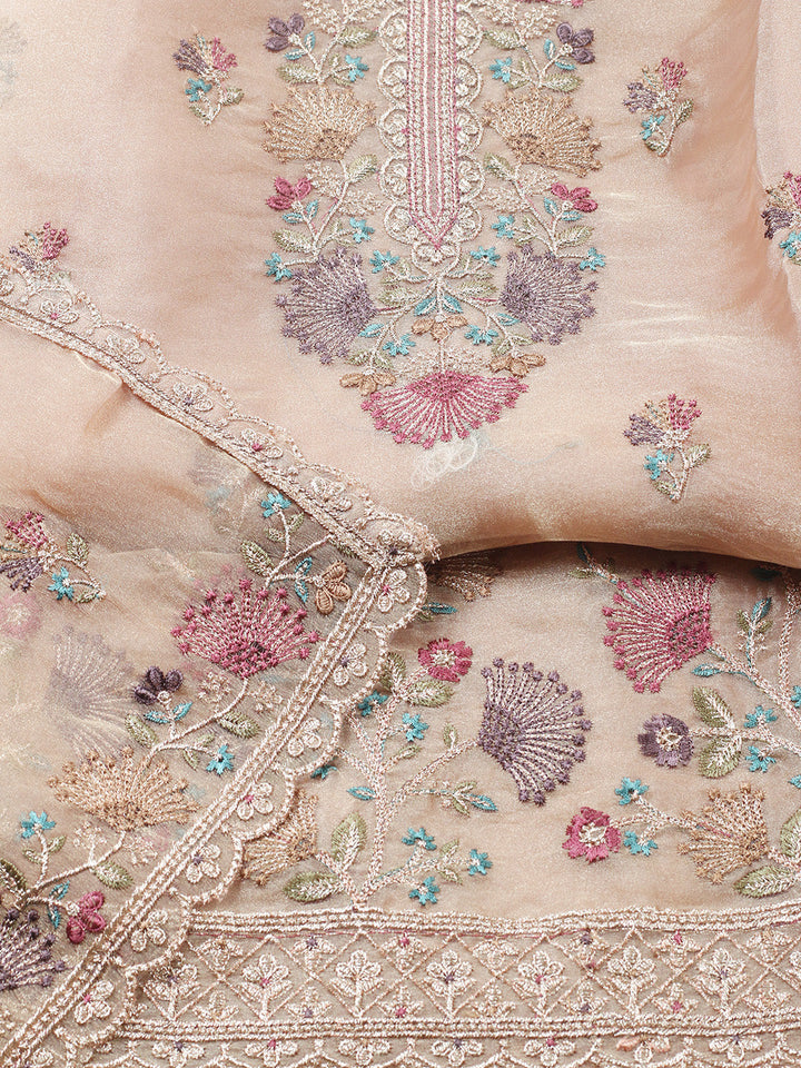 Embroidered Organza Unstitched Suit With Pant &amp; Dupatta
