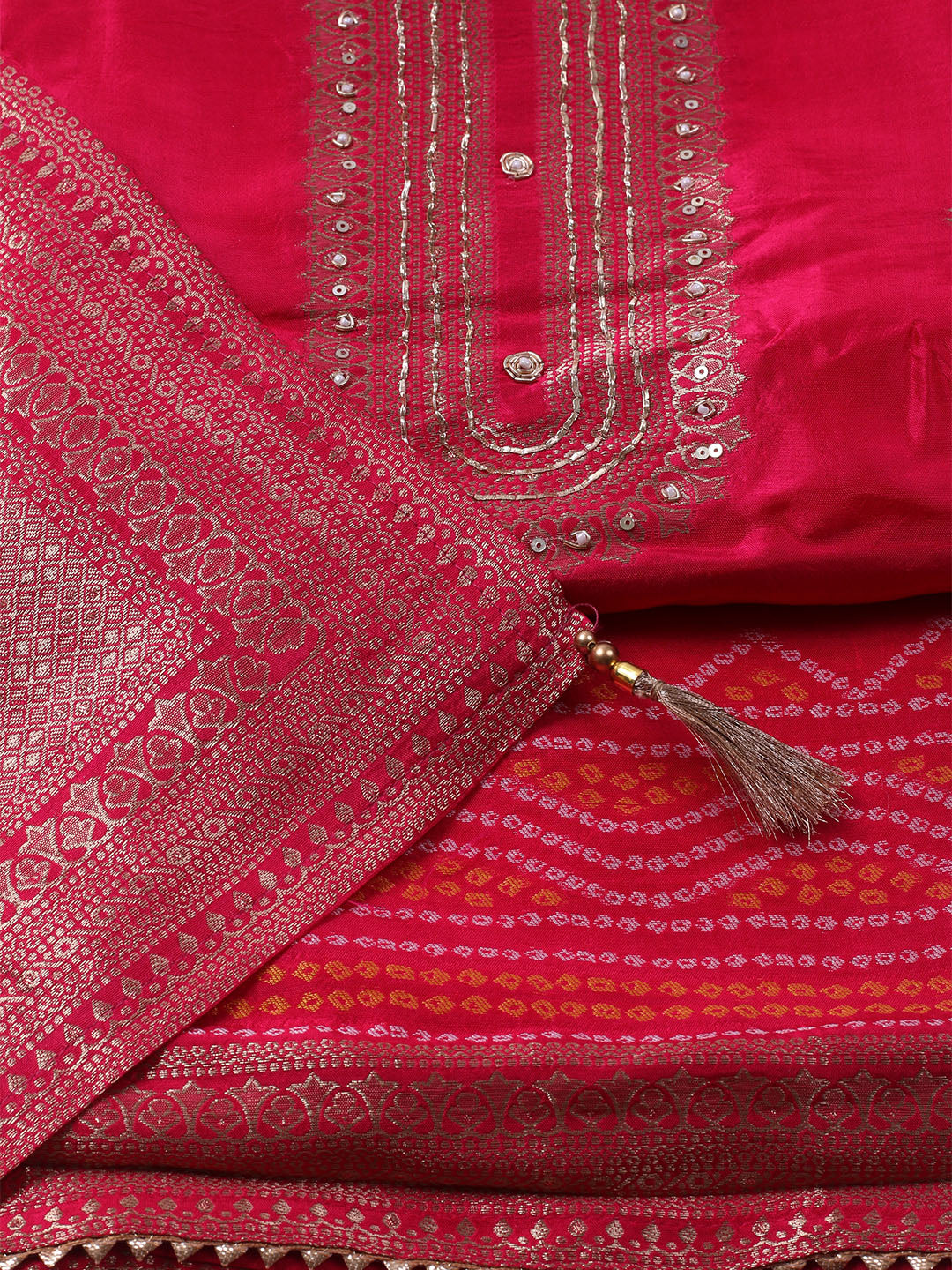 Woven Design Chanderi Unstitched Kurta With Pant &amp; Dupatta