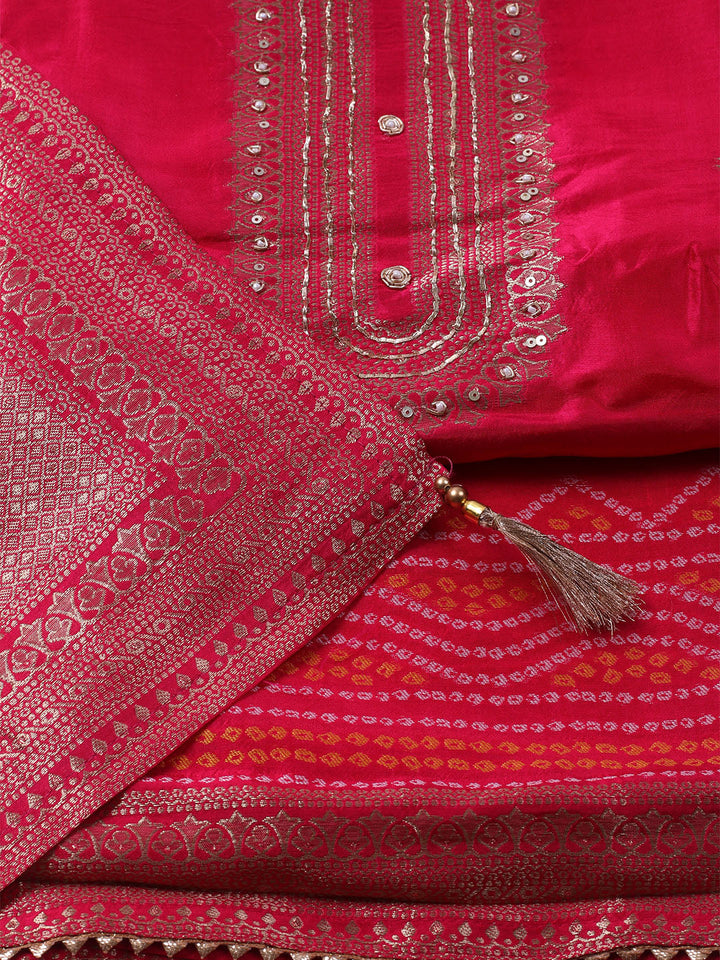 Woven Design Chanderi Unstitched Kurta With Pant &amp; Dupatta