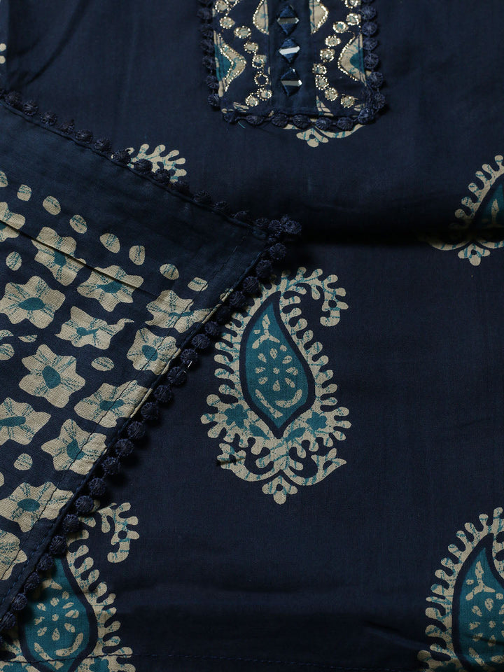 Embroidered Cotton Blend Unstitched Suit With Pant Dupatta