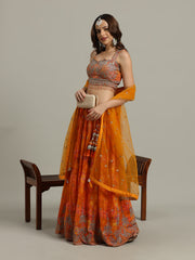 Embroidered Crepe Choli With Lehenga & Dupatta