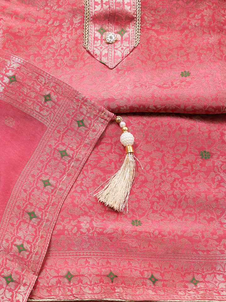 Embroidered Chanderi Unstitched Suit With Pant &amp; Dupatta