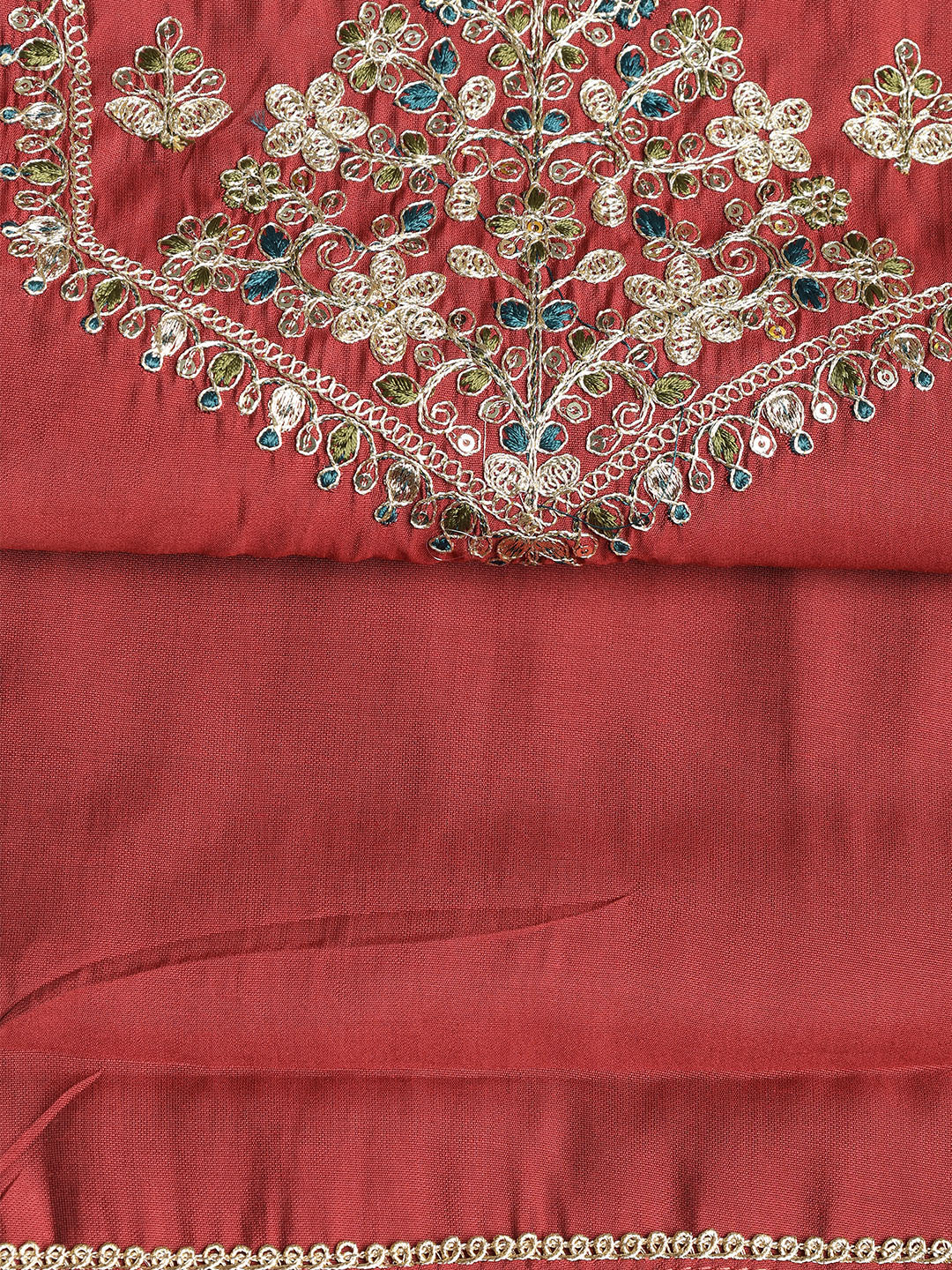Neck Embroidered Chanderi Unstitched Suit With Dupatta