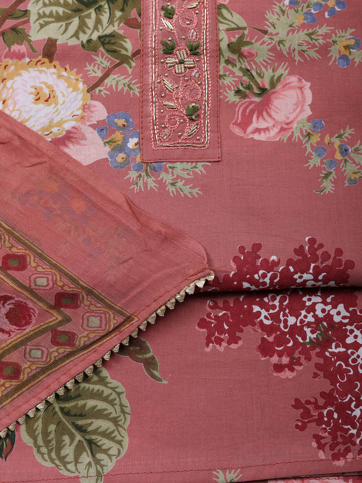 Embroidered Cotton Blend Unstitched Suit With Pant &amp; Dupatta