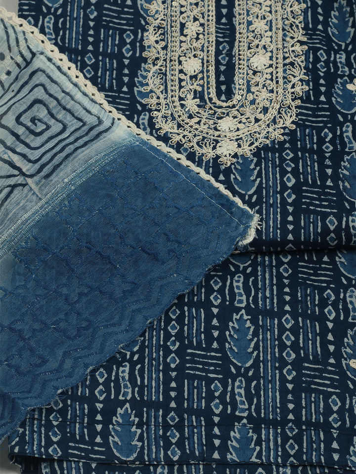 Printed Cotton Unstitched Suits Printed Suit With Pant &amp; Dupatta