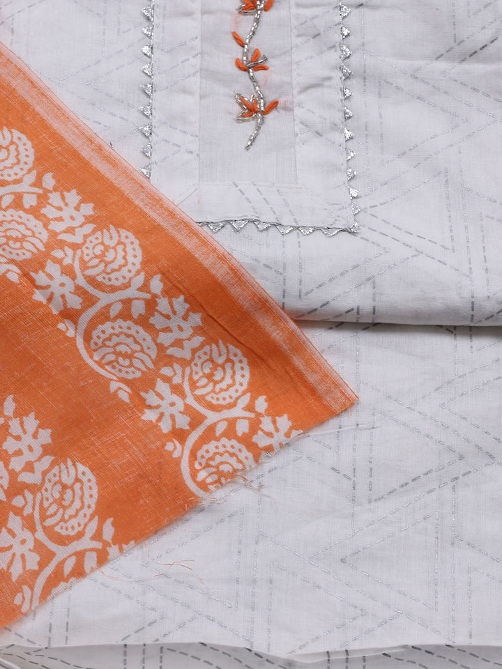 Printed Cotton Blend Unstitched Suit With Dupatta