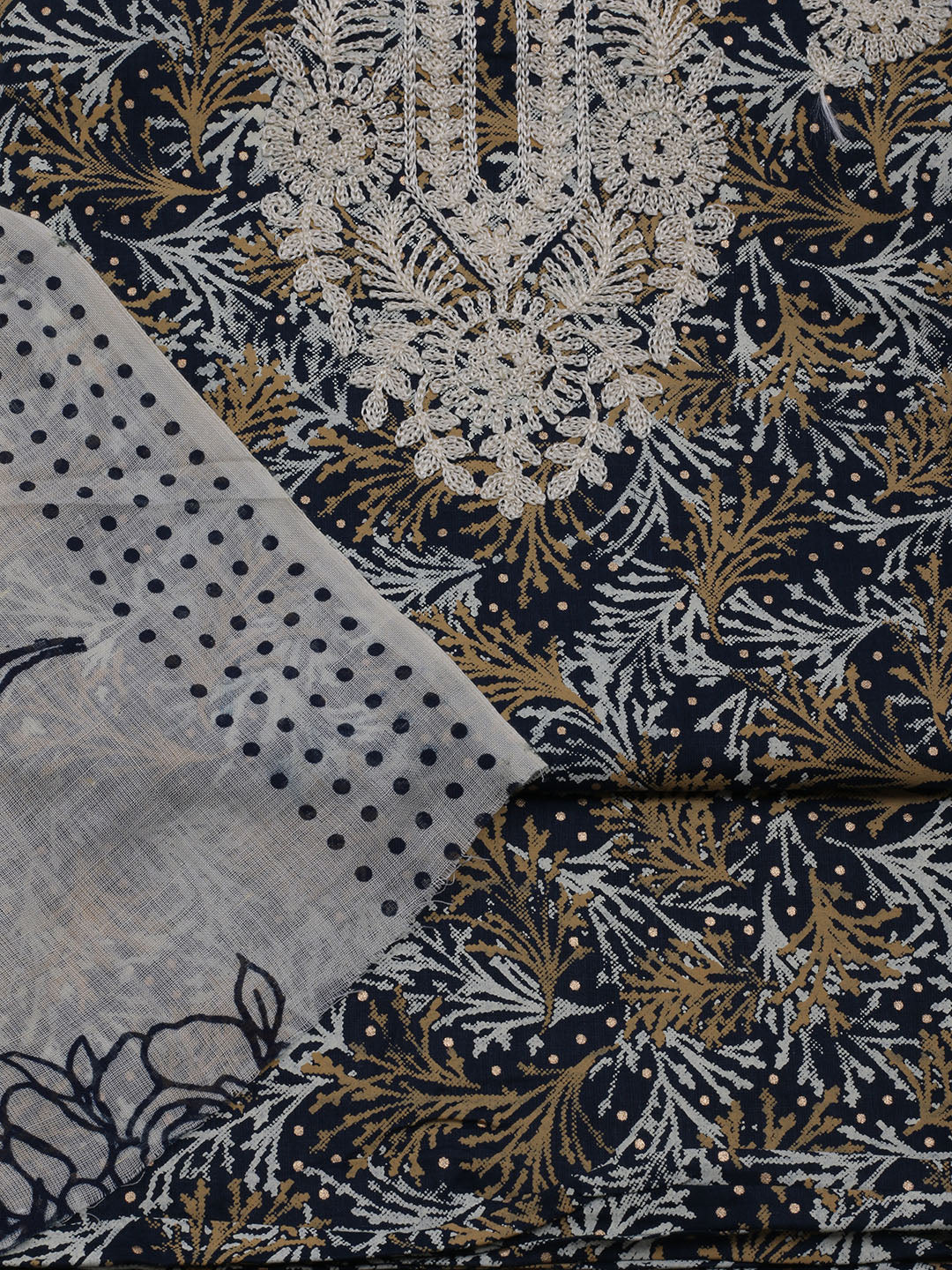 Neck Embroidered Cotton Blend Unstitched Suit With Dupatta