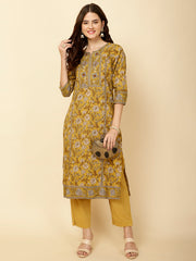 Floral Printed Cotton Straight Kurta With Pants