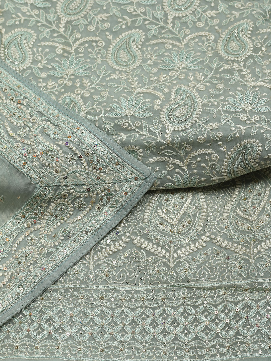 Chikan Work Organza Unstitched Suit With Dupatta