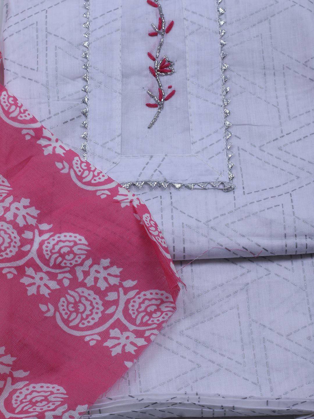 Printed Cotton Blend Unstitched Suit With Dupatta
