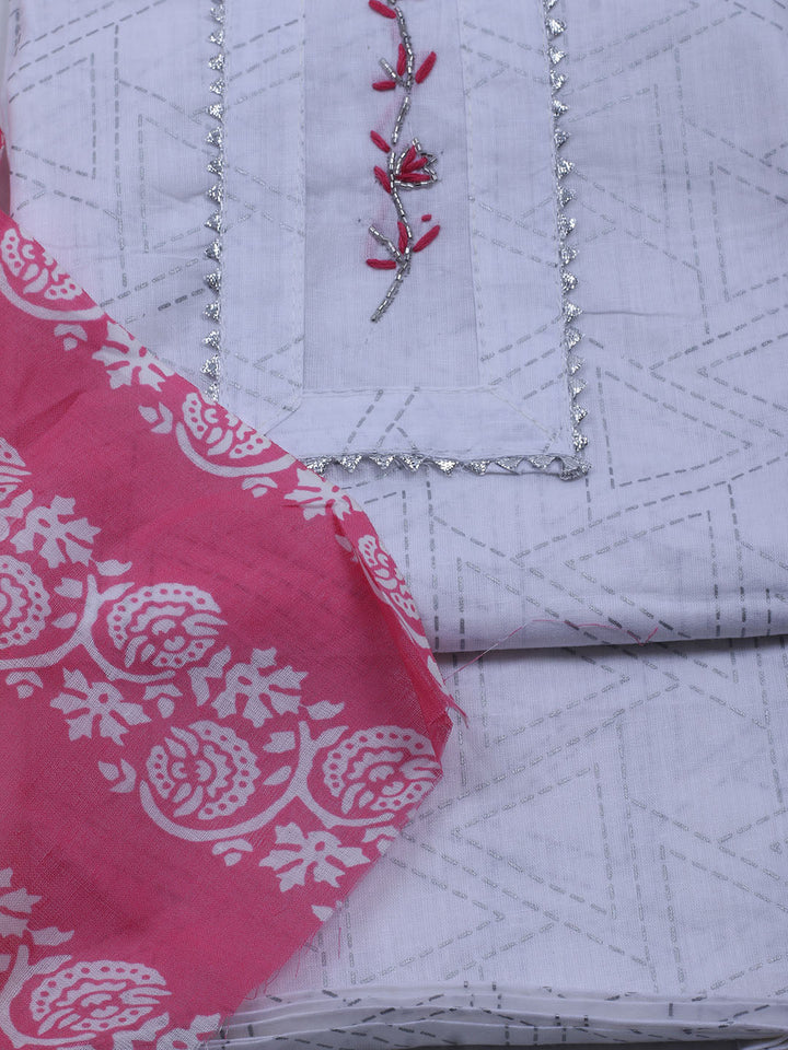 Printed Cotton Blend Unstitched Suit With Dupatta
