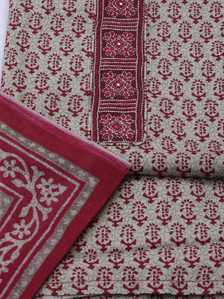 Patch Neck Cotton Blend Unstitched Suit With Dupatta