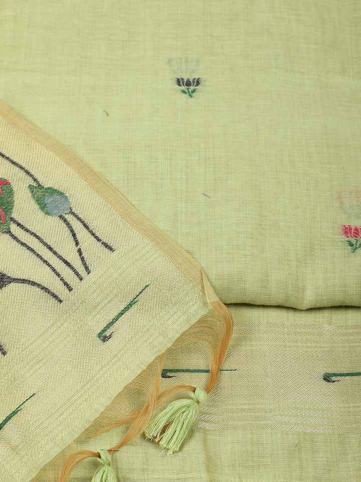 Embroidered Chanderi Unstitched Suit With Pant &amp; Dupatta