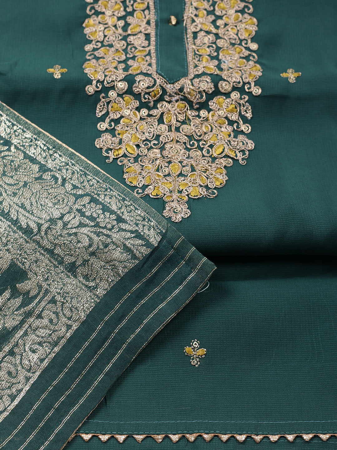 Neck Embroidered Cotton Blend Unstitched Suit With Dupatta