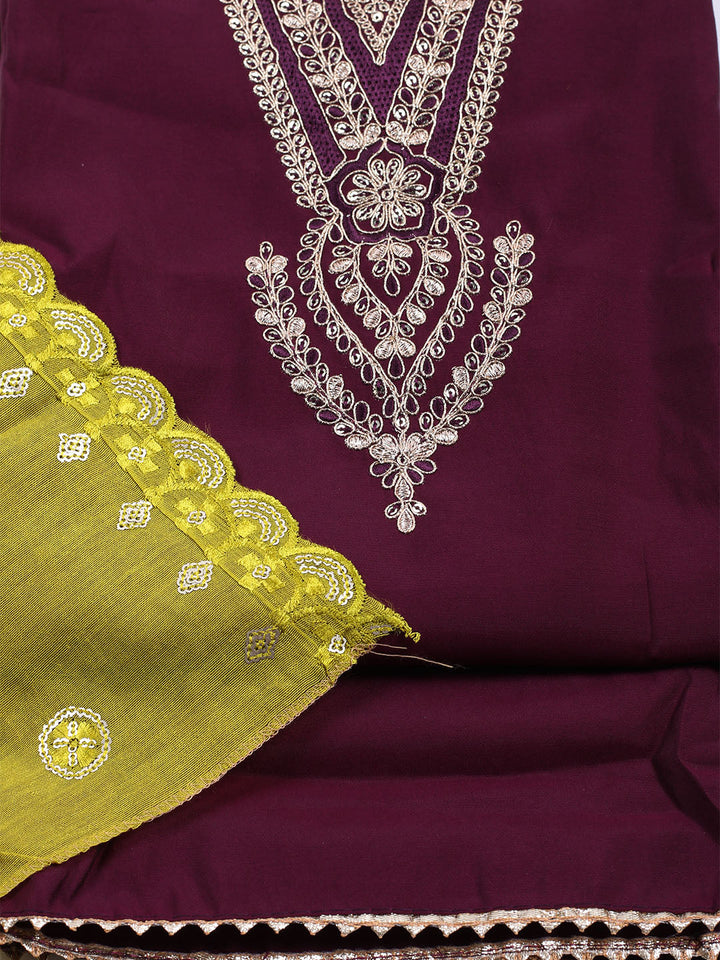 Neck Embroidered Chanderi Unstitched Suit With Dupatta