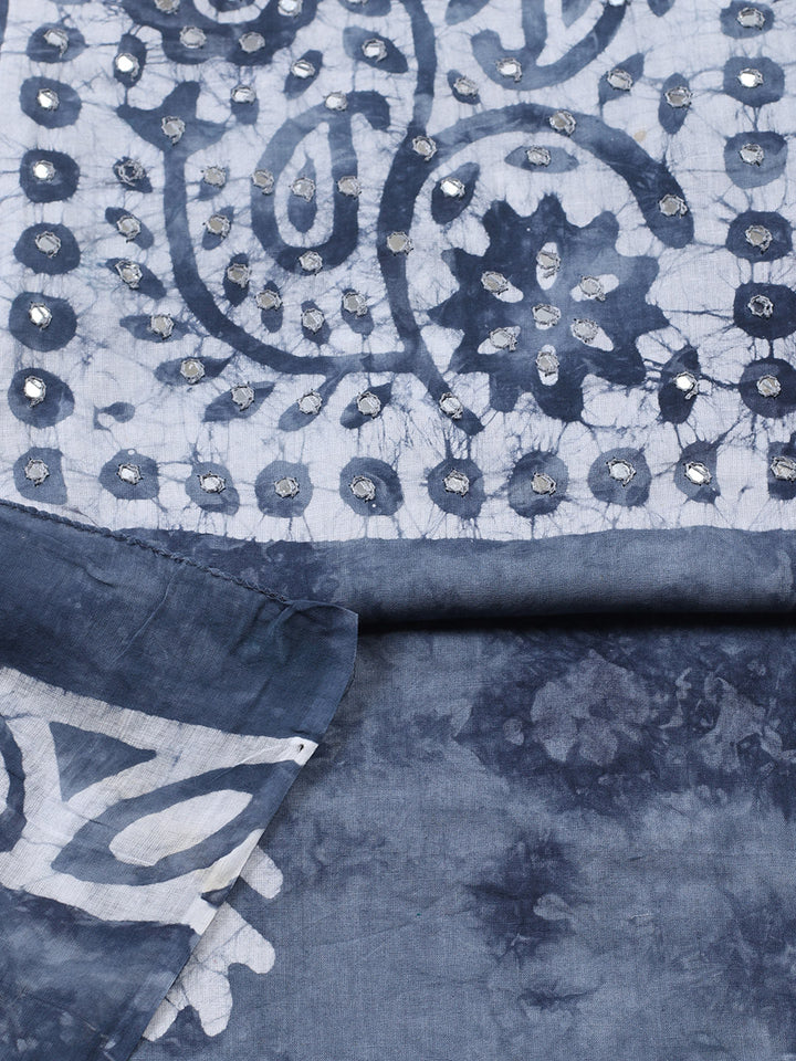 Embroidered Cotton Blend Unstitched Suit With Pant &amp; Dupatta