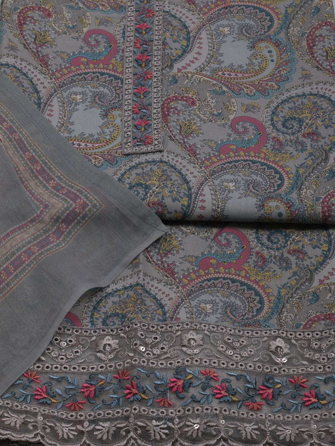 Printed Cotton Blend Unstitched Suit With Dupatta