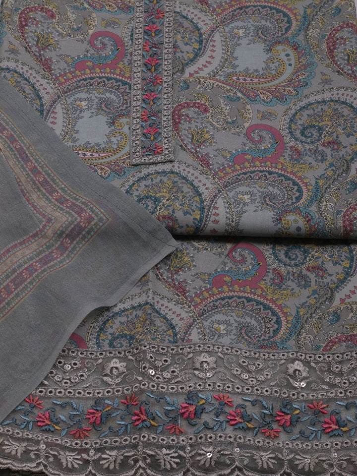 Printed Cotton Blend Unstitched Suit With Dupatta