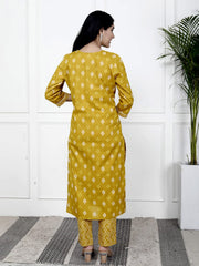 Printed Cotton Blend Kurta With Pants & Dupatta