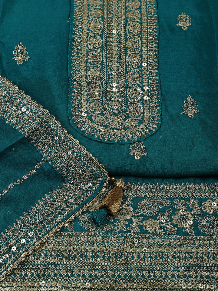 Embroidered Chinon Unstitched Suit With Pant &amp; Dupatta