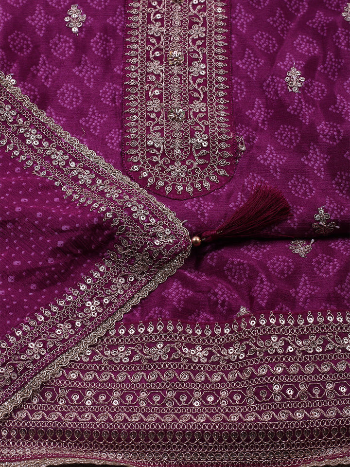 Embroidered Art Silk Unstitched Suit With Dupatta
