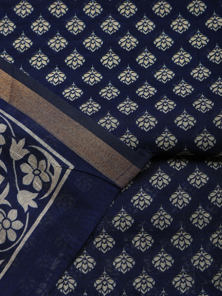 Printed Chanderi Unstitched Suit With Pant &amp; Dupatta