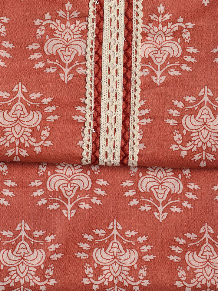 Patch Neck Cotton Blend Unstitched Suit With Dupatta