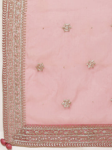 Neck Embroidered Chanderi Unstitched Suit Piece With Dupatta