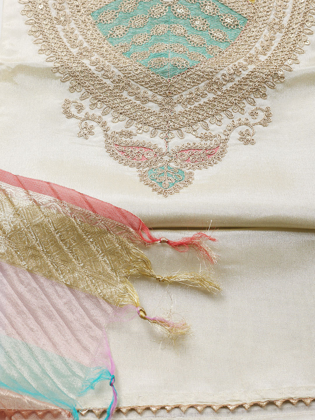 Embroidered Tissue Unstitched Suit With Pant &amp; Dupatta