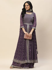 Zari Jaal Embroidery Georgette Kurta With Lehenga & Dupatta