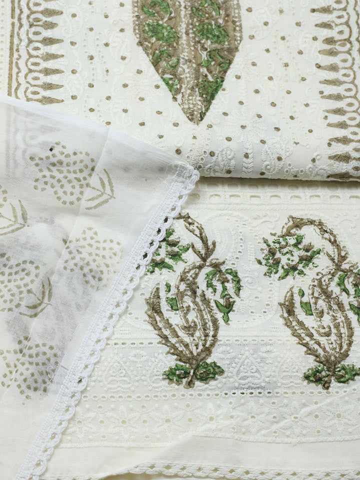 Printed Cotton Blend Unstitched Suit With Pant &amp; Dupatta