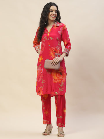 Floral Printed Crepe Kurta With Pants