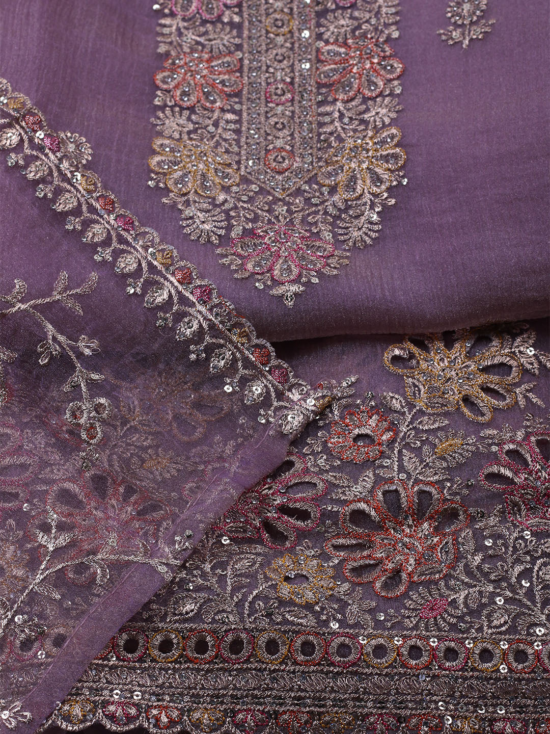 Embroidered Organza Unstitched Suit With Dupatta