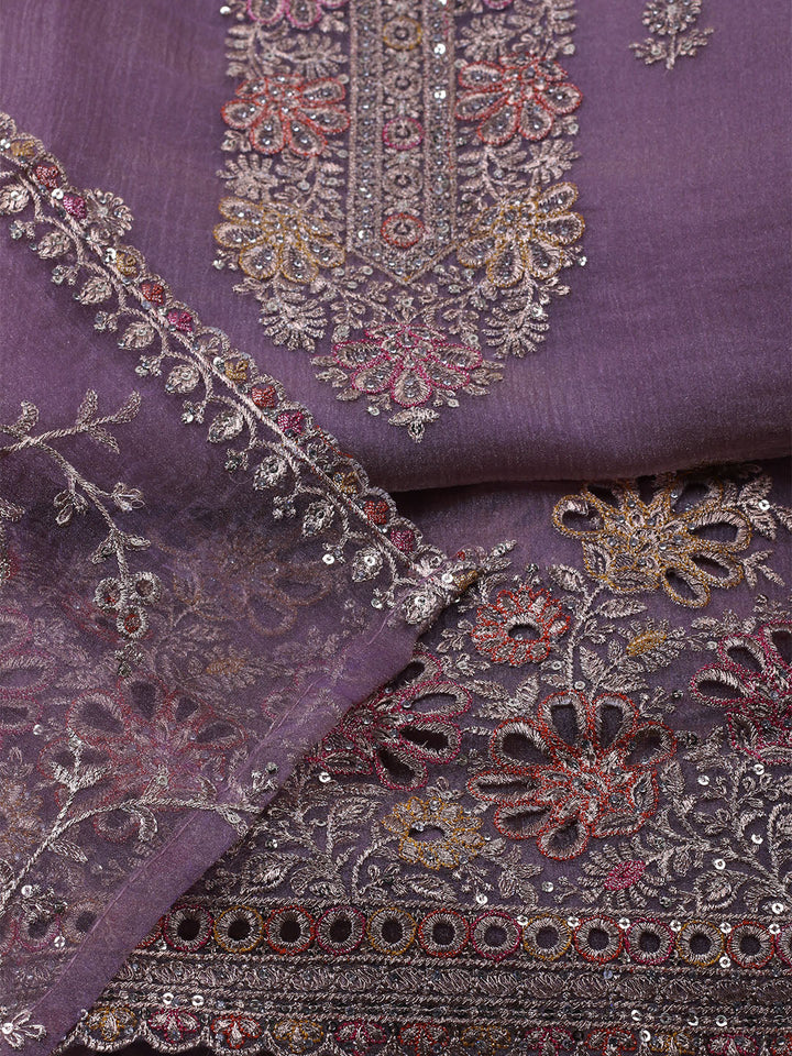 Embroidered Organza Unstitched Suit With Dupatta