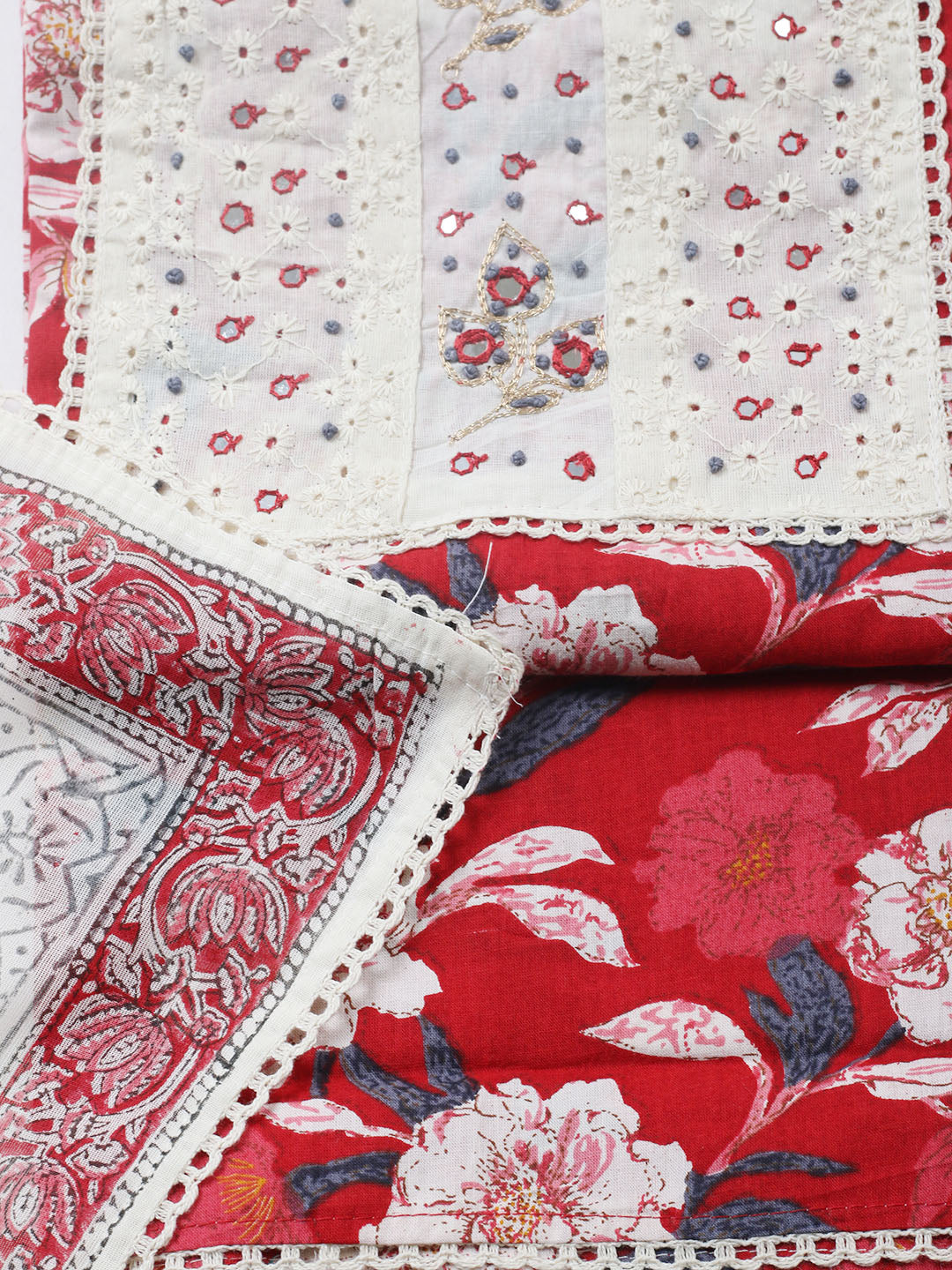 Embroidered Cotton Blend Unstitched Suit With Pant &amp; Dupatta