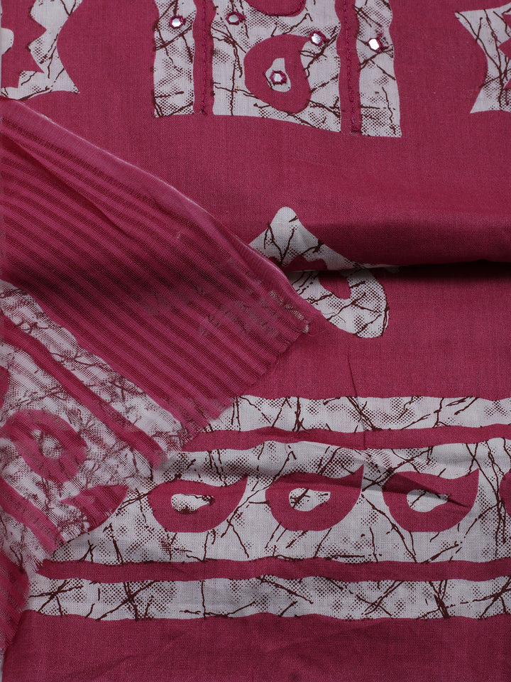 Printed Cotton Blend Unstitched Suit With Dupatta