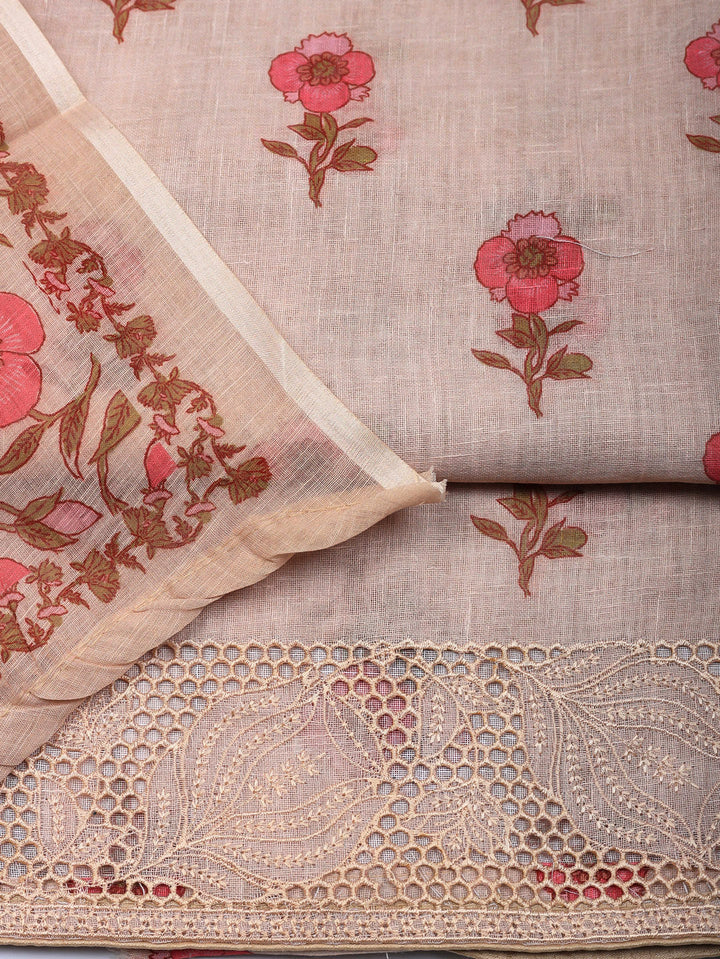 Embroidered Linen Blend Unstitched Suit With Pant &amp; Dupatta