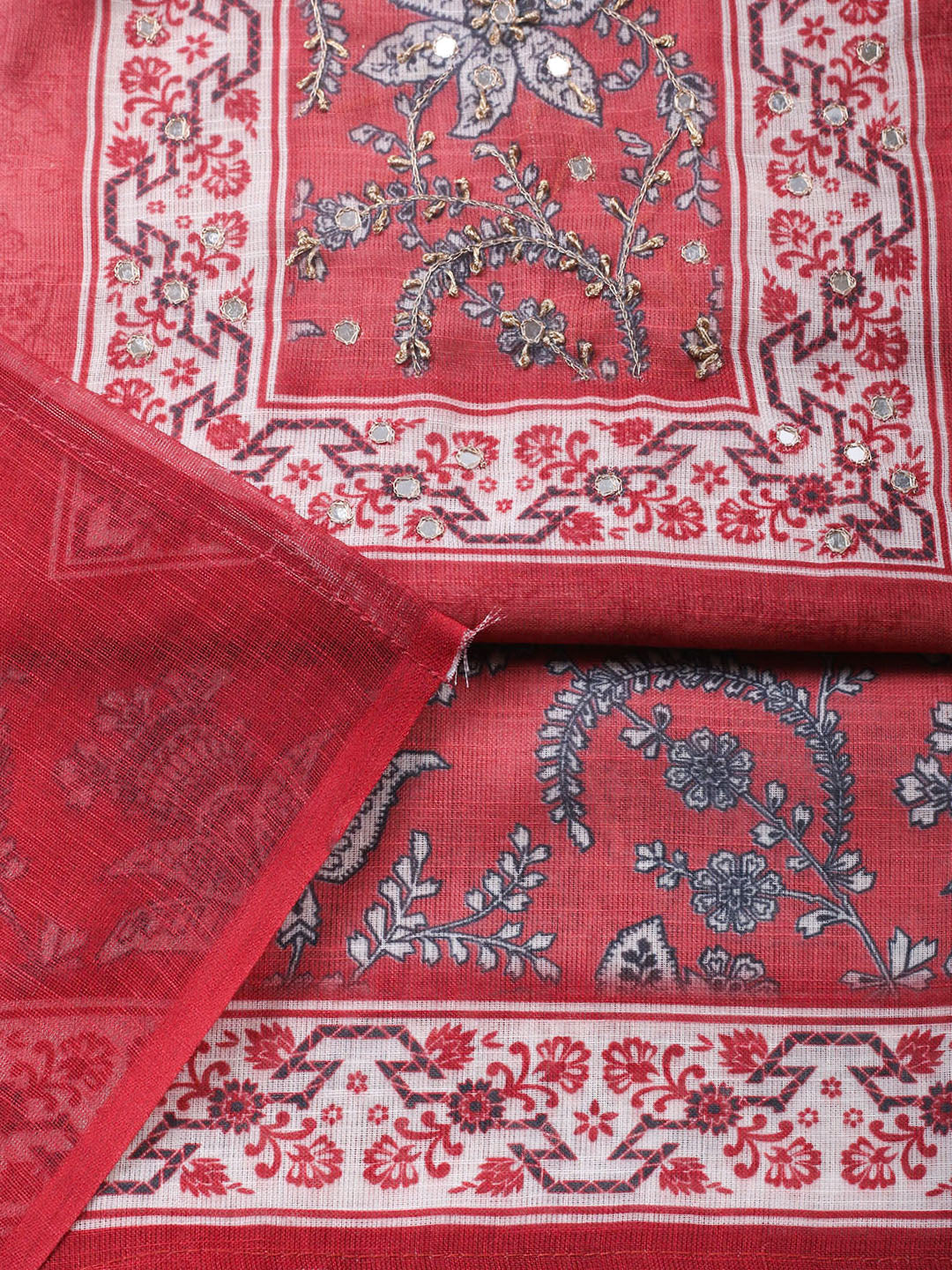 Embroidered Cotton Blend Unstitched Suit With Pant &amp; Dupatta