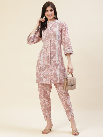 Floral Printed Cotton Kurti With Dhoti Pants