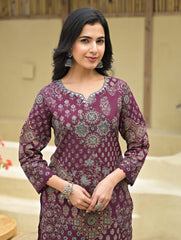 Printed Cotton Blend Kurta With Palazzo