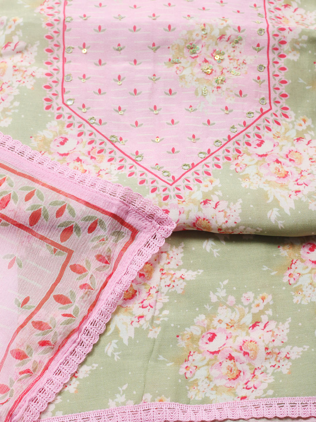 Printed Muslin Unstitched Suit With Pant &amp; Dupatta
